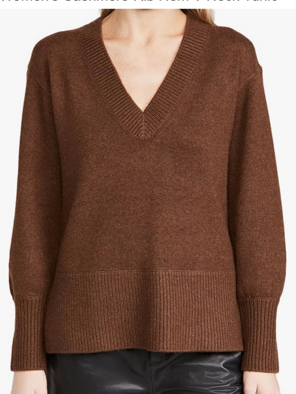 Vince Cashmere Rib Hem V-Neck Tunic Sweater Brown size XS